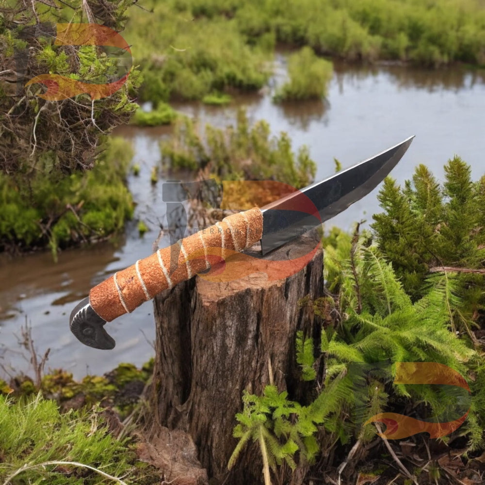 Norse Viking Knife With Boar's Head Hilt & Leather Sheath - 5.5" Carbon Steel Blade Boar's head Raven's Head Hilt