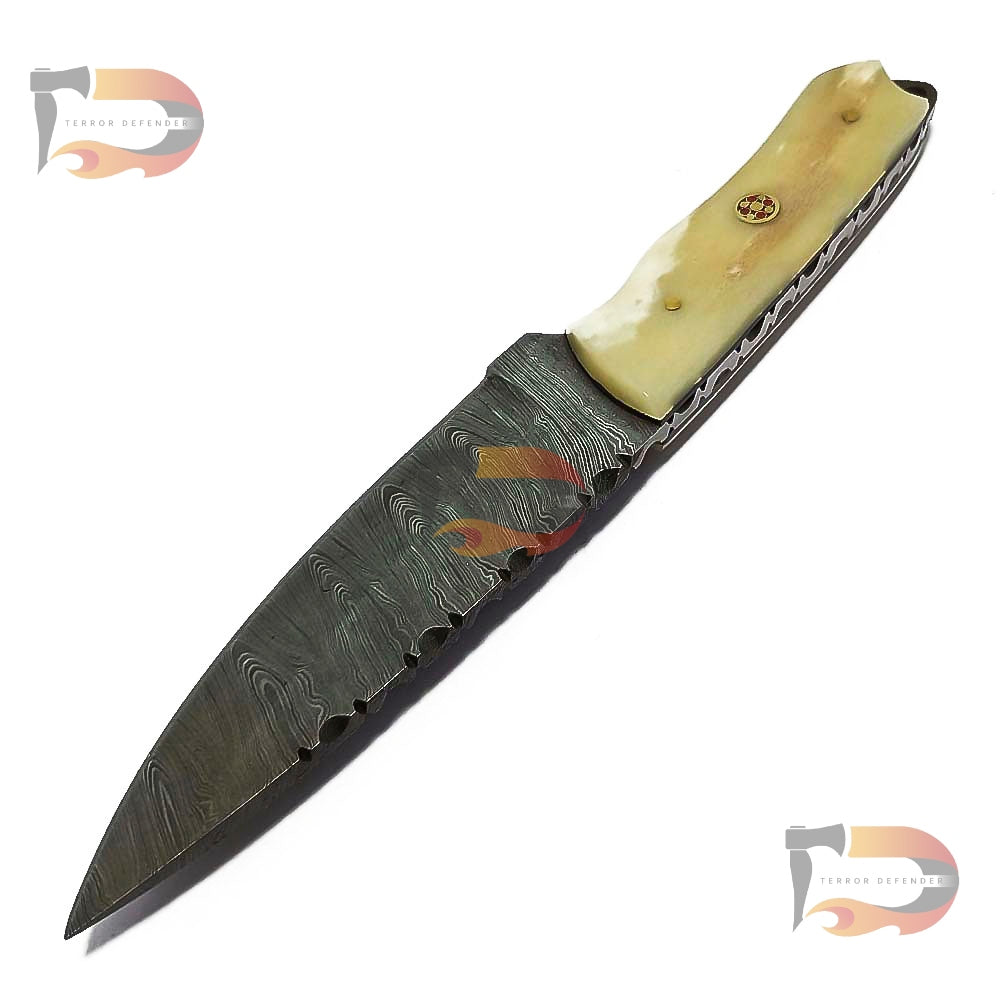 9″inches Handmade Damascus Steel Skinner Knife – Custom Hunting knife with Leather Sheath