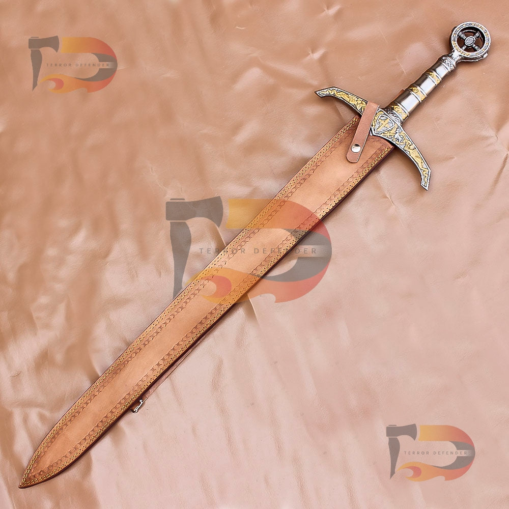 Handmade Damascus Steel Medieval Sword With Pure Leather Sheath | Cosplay Replica Sword | Movie Replica Sword | Robin Hood Locksley Sword