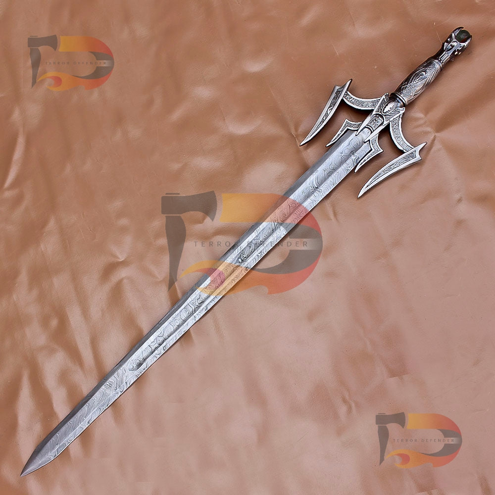 Handmade Barbarian Damascus Sword Cosplay Replica Sword Movie Replica Sword with Black Leather Sheath | Norse Sword