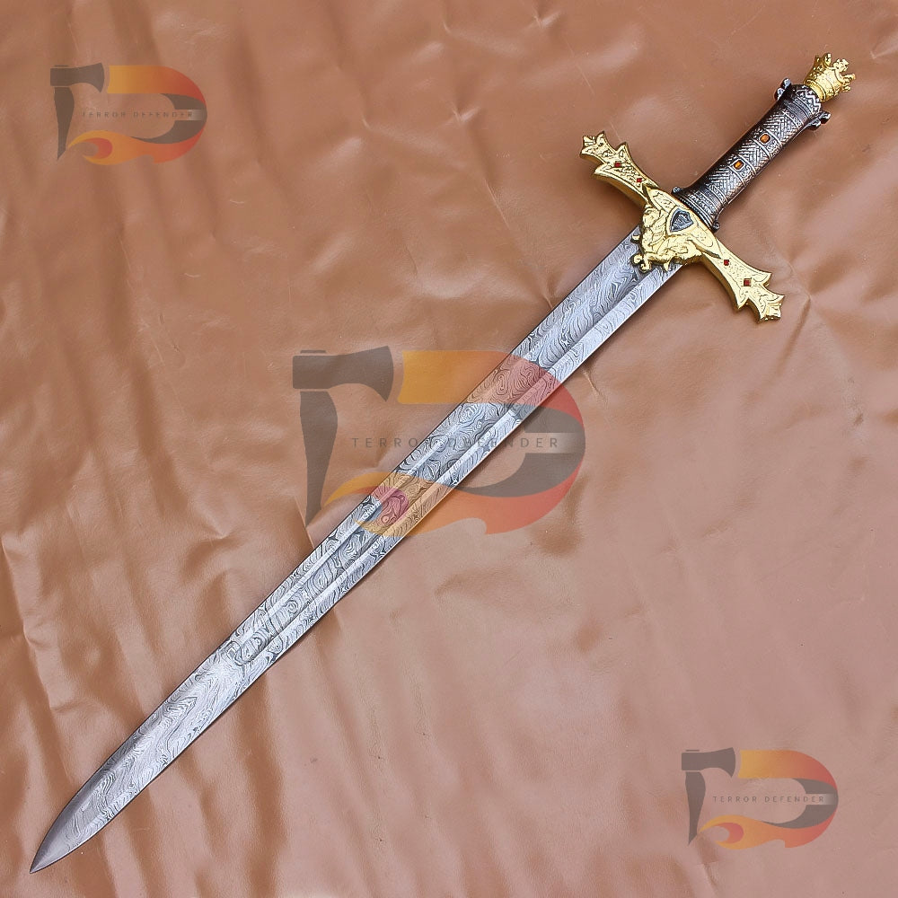 Handmade Knight Scared Holy Damascus Steel Sword | Cosplay Replica Sword Movie Replica Sword With Leather Sheath