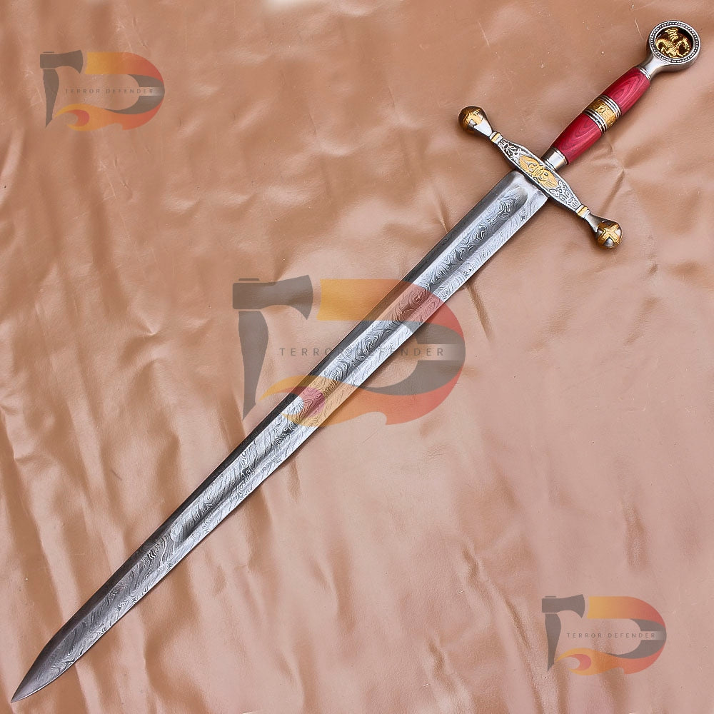 Handmade Dragon Slayer Sword | Saint George Damascus Sword | Medieval Replica Sword Movie Replica Sword With Leather Sheath