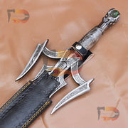 Handmade Barbarian Damascus Sword Cosplay Replica Sword Movie Replica Sword with Black Leather Sheath | Norse Sword