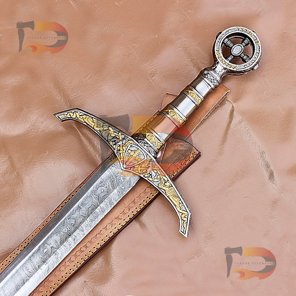 Handmade Damascus Steel Medieval Sword With Pure Leather Sheath | Cosplay Replica Sword | Movie Replica Sword | Robin Hood Locksley Sword