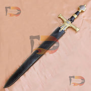 Handmade King Solomon Damascus Sword | Crusader Sword | King David Sword Christmas Gift With Black Leather Sheath