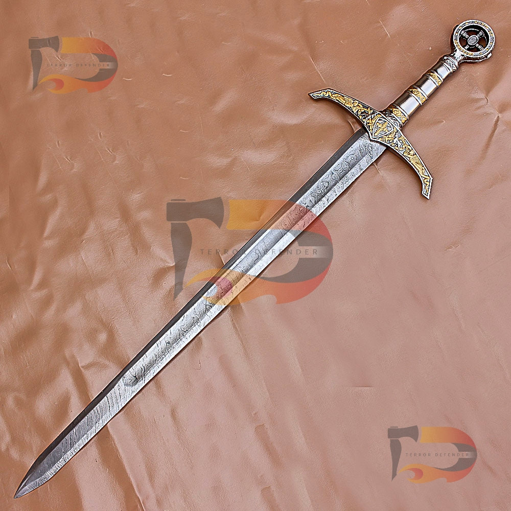 Handmade Damascus Steel Medieval Sword With Pure Leather Sheath | Cosplay Replica Sword | Movie Replica Sword | Robin Hood Locksley Sword