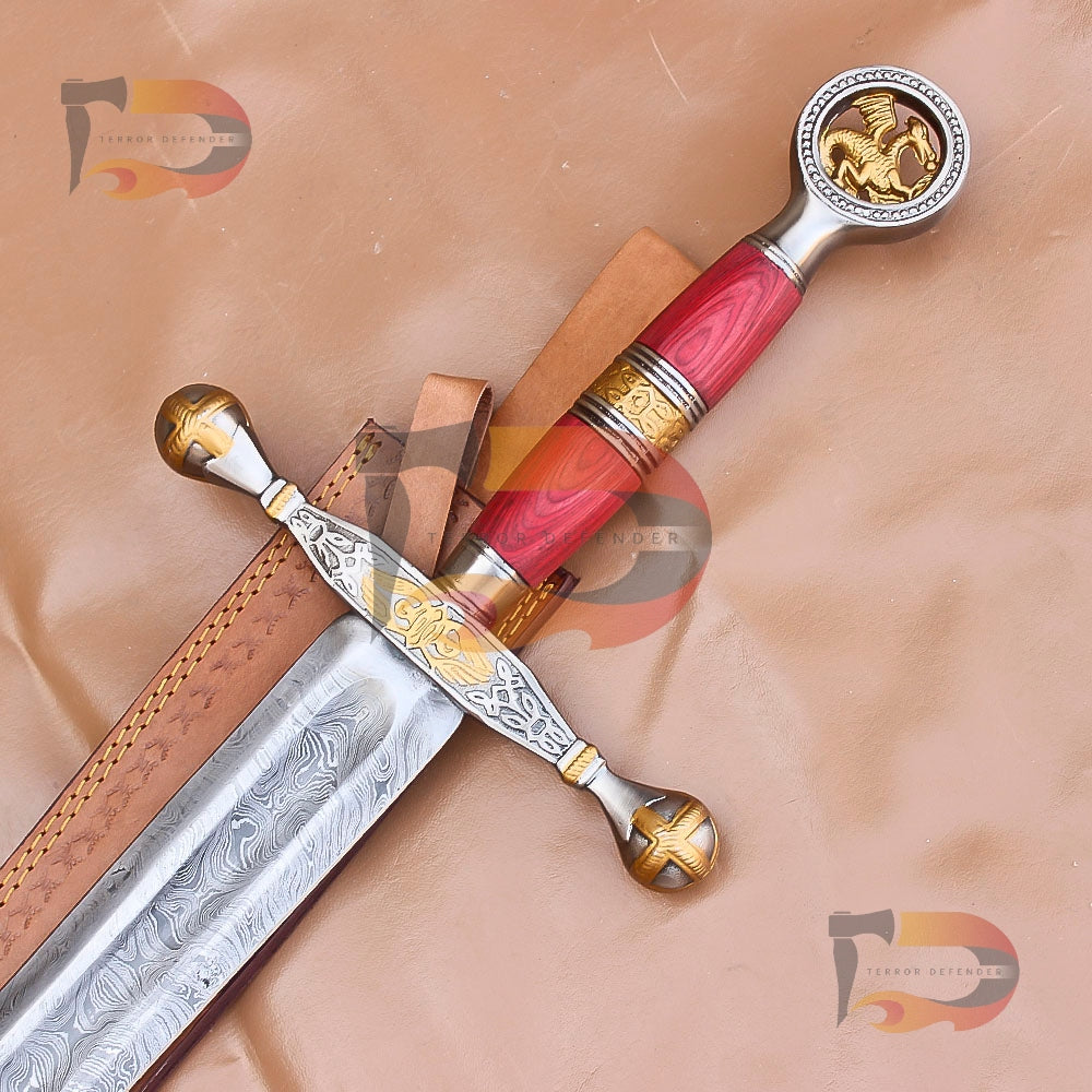 Handmade Dragon Slayer Sword | Saint George Damascus Sword | Medieval Replica Sword Movie Replica Sword With Leather Sheath