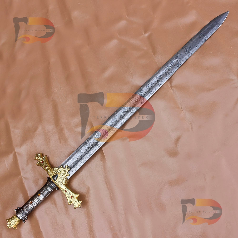 Handmade Knight Scared Holy Damascus Steel Sword | Cosplay Replica Sword Movie Replica Sword With Leather Sheath