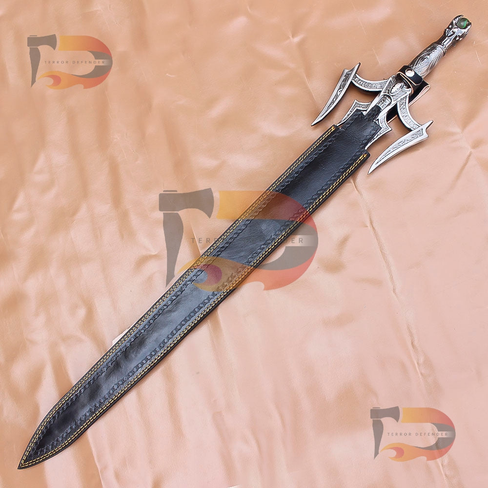 Handmade Barbarian Damascus Sword Cosplay Replica Sword Movie Replica Sword with Black Leather Sheath | Norse Sword