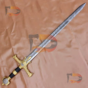 Handmade King Solomon Damascus Sword | Crusader Sword | King David Sword Christmas Gift With Black Leather Sheath