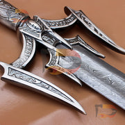 Handmade Barbarian Damascus Sword Cosplay Replica Sword Movie Replica Sword with Black Leather Sheath | Norse Sword