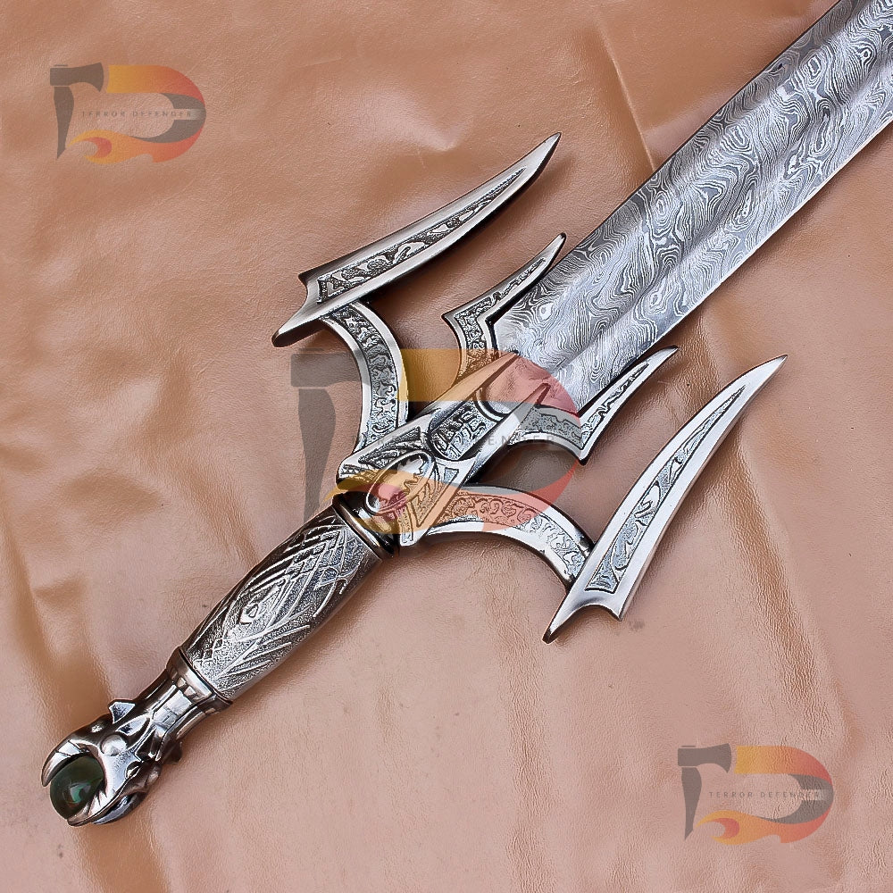 Handmade Barbarian Damascus Sword Cosplay Replica Sword Movie Replica Sword with Black Leather Sheath | Norse Sword