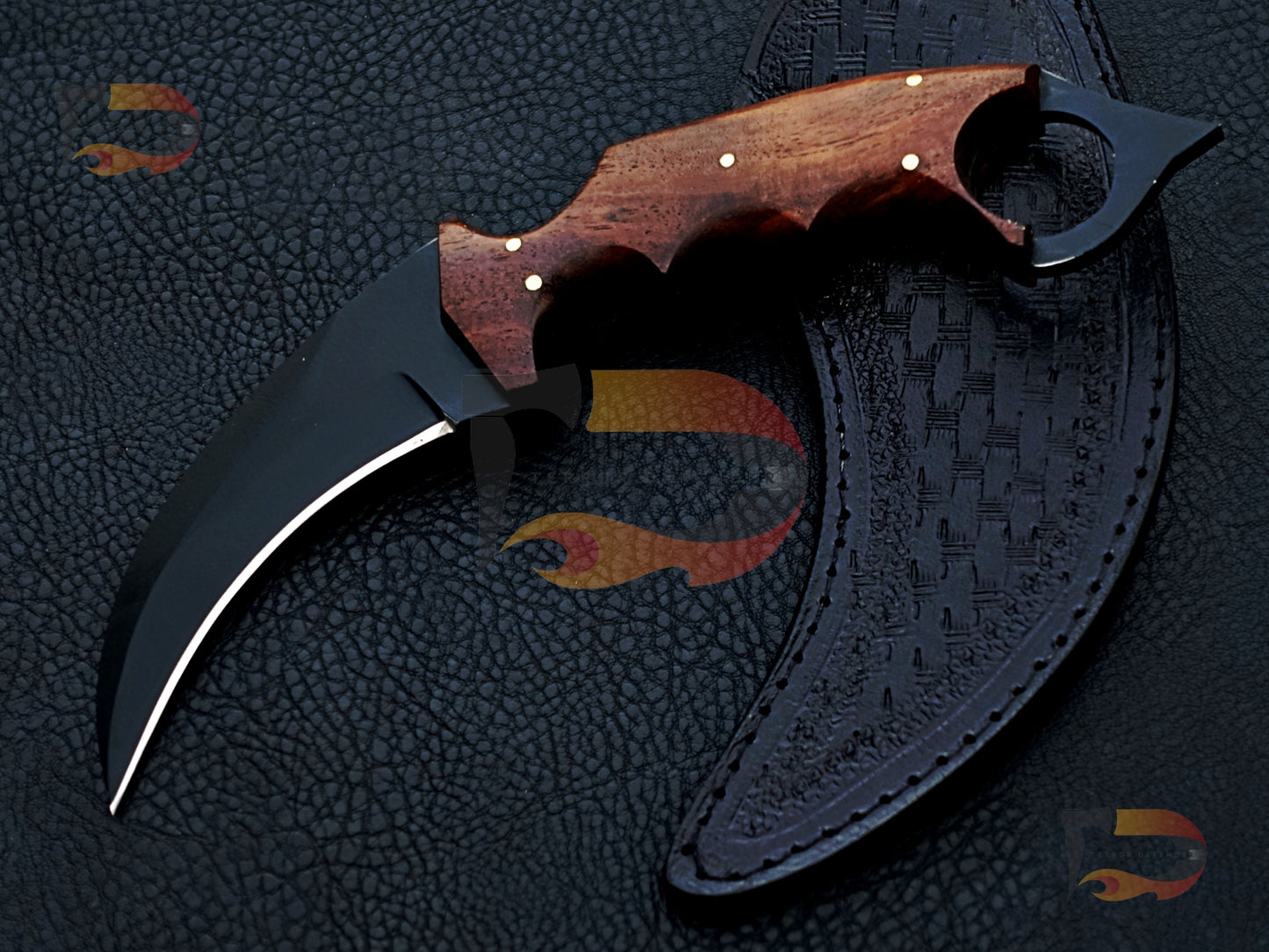 Handmade Damascus Karambit knife , EDC karambit, hunting karambit, carbon coated karambit knife  With Leather Sheath