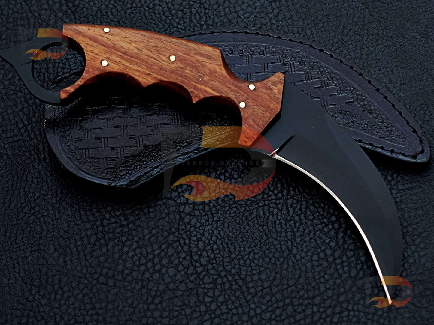 Handmade Damascus Karambit knife , EDC karambit, hunting karambit, carbon coated karambit knife  With Leather Sheath