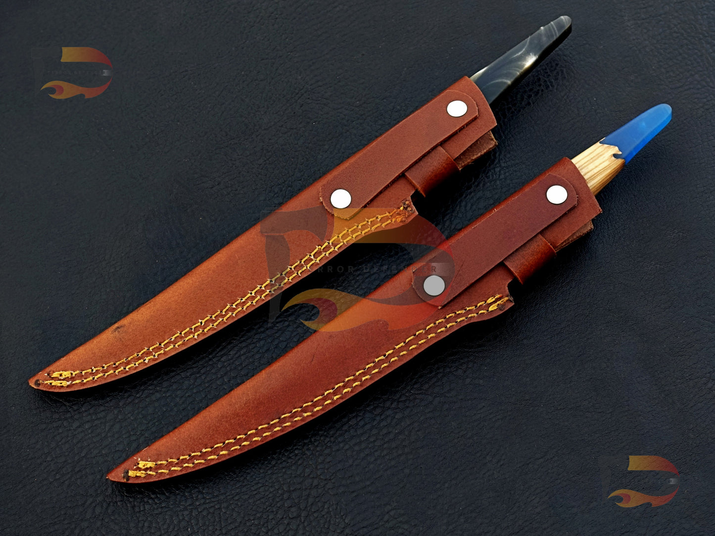 Pair of 2 Custom Handmade fillet knives , kitchen knives , professional cutting knives , razor sharp fillet knives With Leather Sheath