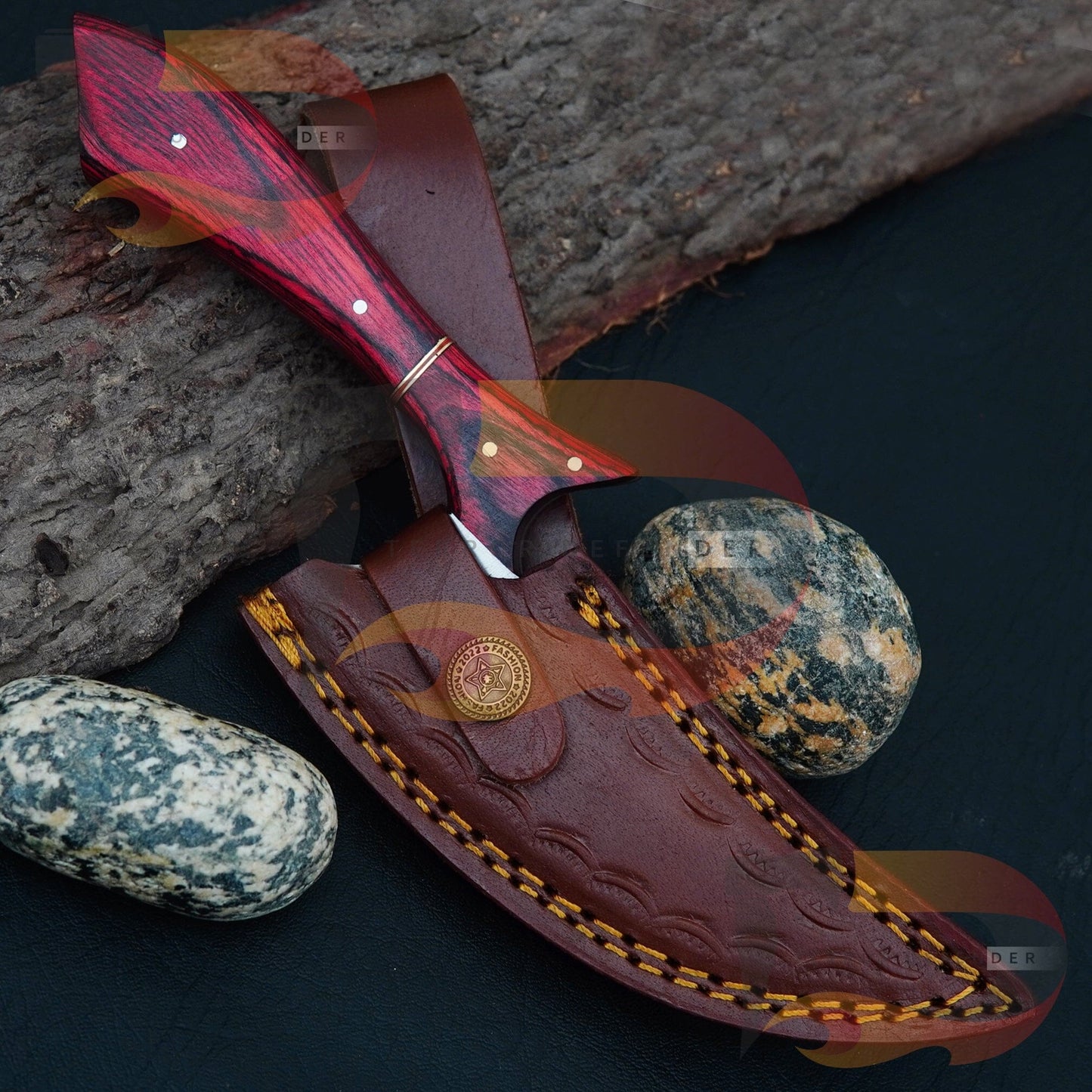 Hand Forged High-Quality Stainless steel Collectible Alloy Rosewood Handle knife Comes with pure Leather Sheath ,Best Gift for him Best gift Knives Terror Defender 