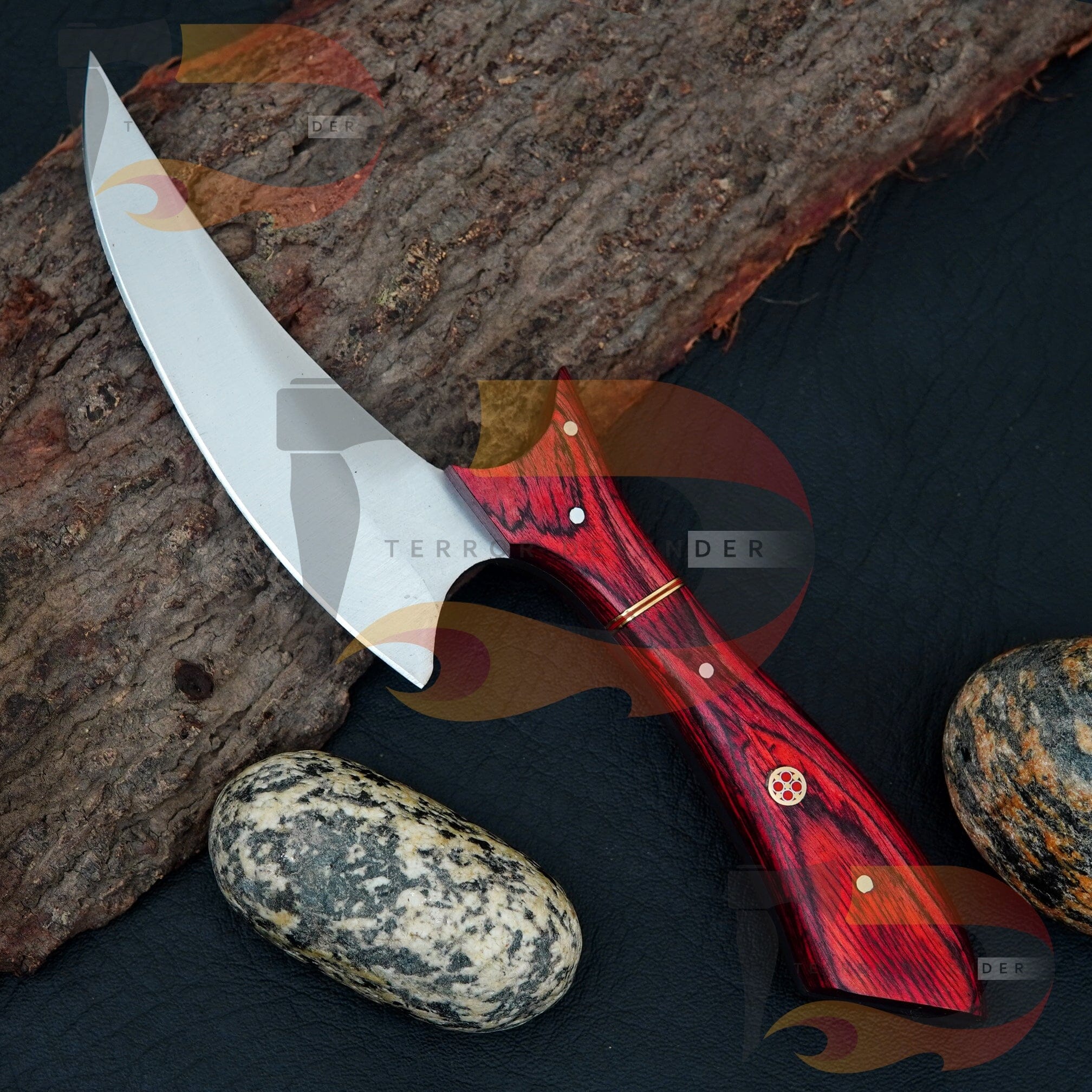 Hand Forged High-Quality Stainless steel Collectible Alloy Rosewood Handle knife Comes with pure Leather Sheath ,Best Gift for him Best gift Knives Terror Defender 