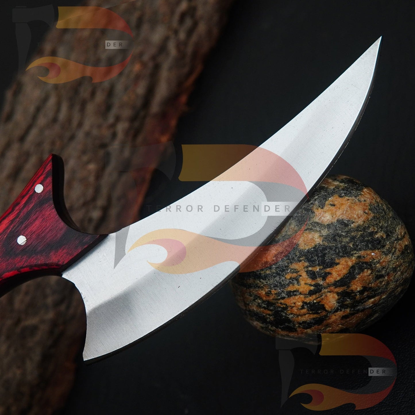 Hand Forged High-Quality Stainless steel Collectible Alloy Rosewood Handle knife Comes with pure Leather Sheath ,Best Gift for him Best gift Knives Terror Defender 