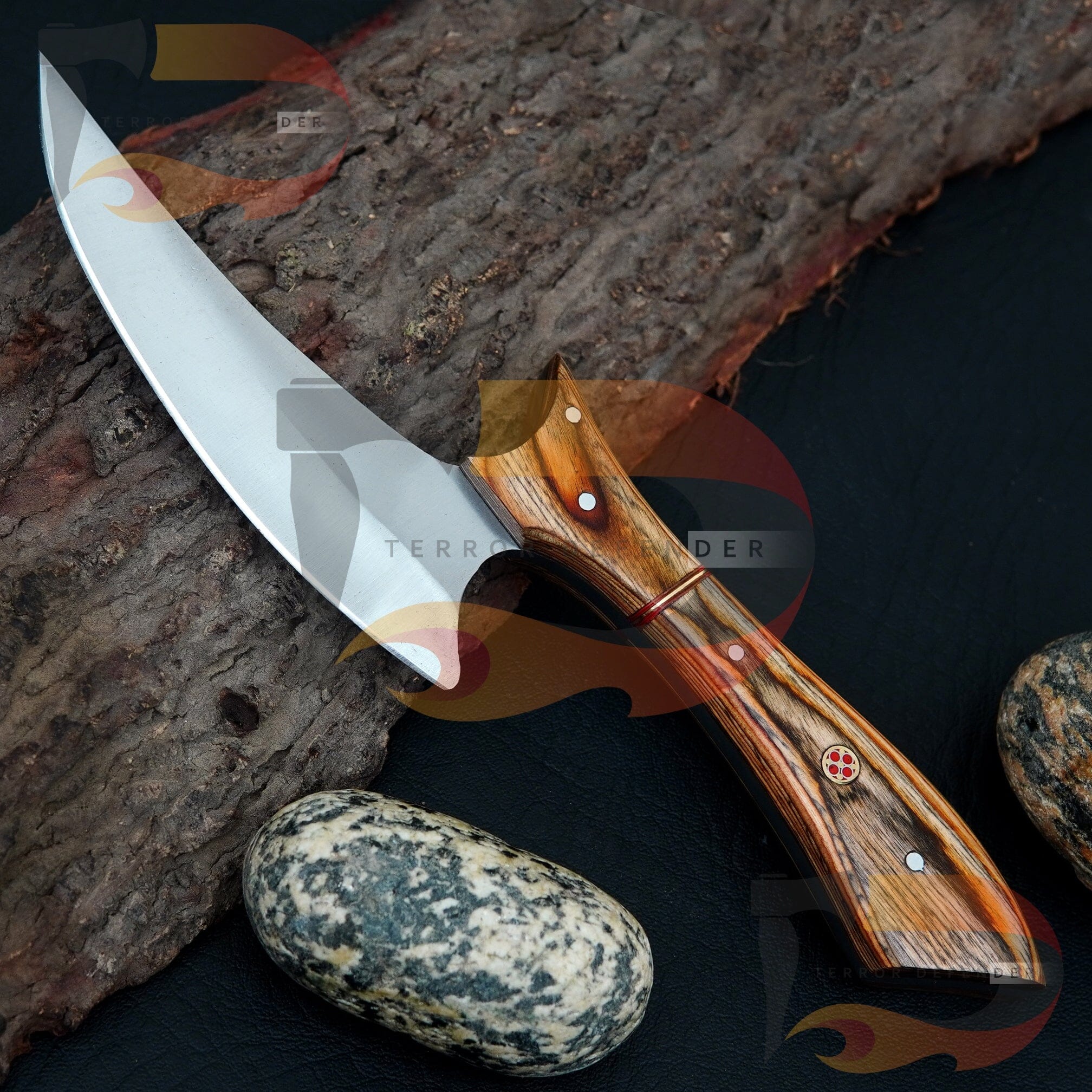 Hand Forged High-Quality Stainless steel Collectible Alloy Rosewood Handle knife Comes with pure Leather Sheath ,Best Gift for him Best gift Knives Terror Defender 