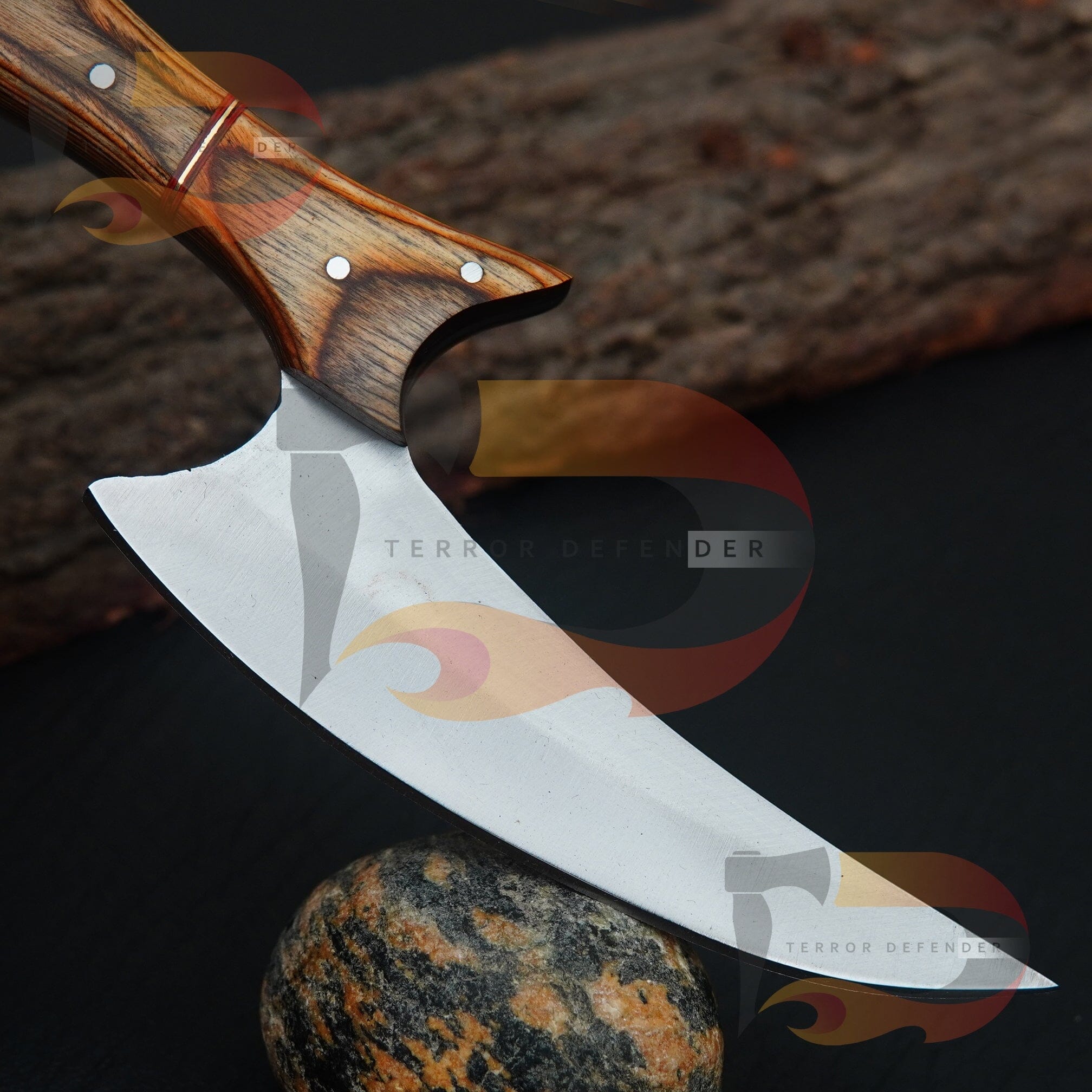 Hand Forged High-Quality Stainless steel Collectible Alloy Rosewood Handle knife Comes with pure Leather Sheath ,Best Gift for him Best gift Knives Terror Defender 