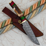 Hand Forged Damascus Hunting Bowie Knife Stage/Antler Handle Hunting Terror Defender 