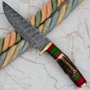 Hand Forged Damascus Hunting Bowie Knife Stage/Antler Handle Hunting Terror Defender 