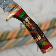 Custom Hand Forged Damascus Steel Hunting STAG HORN KNIFE Beautiful Bolster Handle , Comes With Pure Leather Sheath Hunting Terror Defender 