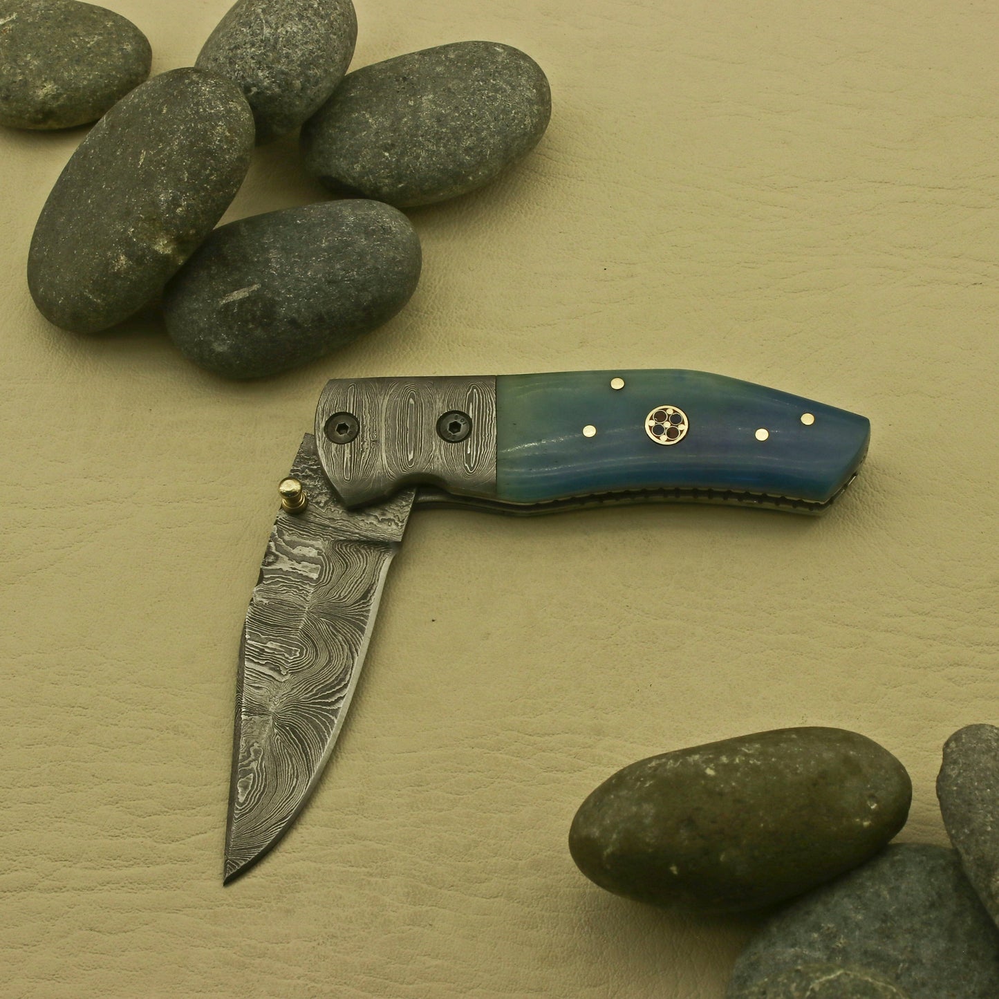 Handcrafted Foldable Pocket Knife with Custom Damascus Blade and Intricate Handle Design - An Exceptional and Personalized Present for Men, Made in the USA. Knives Terror Defender 