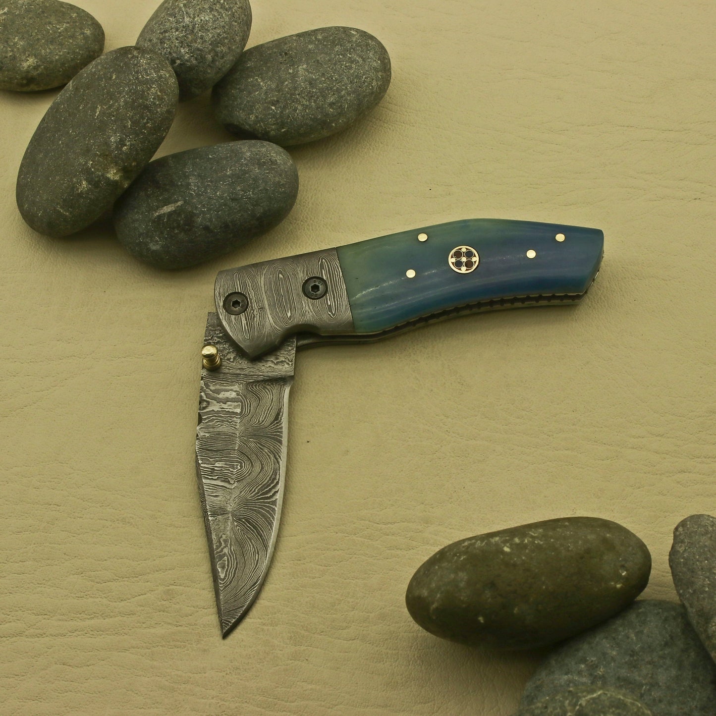 Handcrafted Foldable Pocket Knife with Custom Damascus Blade and Intricate Handle Design - An Exceptional and Personalized Present for Men, Made in the USA. Knives Terror Defender 