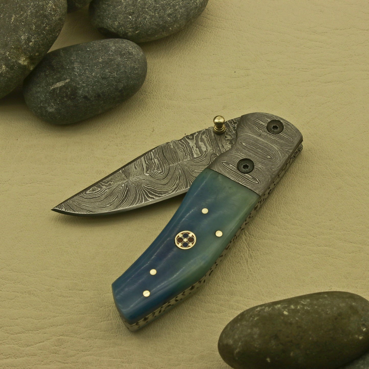 Handcrafted Foldable Pocket Knife with Custom Damascus Blade and Intricate Handle Design - An Exceptional and Personalized Present for Men, Made in the USA. Knives Terror Defender 