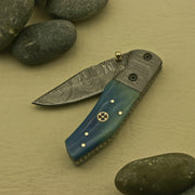 Handcrafted Foldable Pocket Knife with Custom Damascus Blade and Intricate Handle Design - An Exceptional and Personalized Present for Men, Made in the USA. Knives Terror Defender 