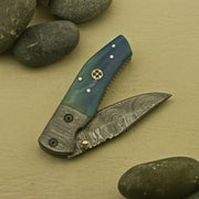 Handcrafted Foldable Pocket Knife with Custom Damascus Blade and Intricate Handle Design - An Exceptional and Personalized Present for Men, Made in the USA. Knives Terror Defender 