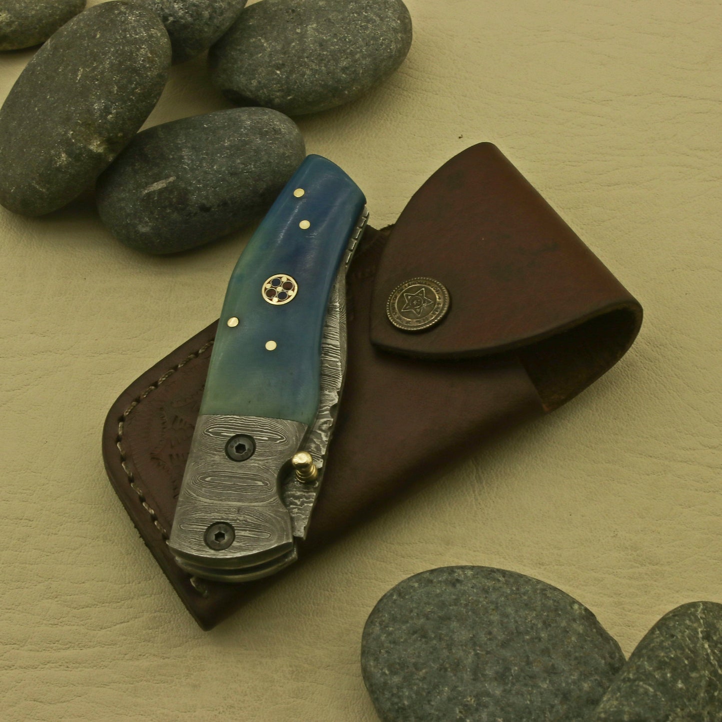 Handcrafted Foldable Pocket Knife with Custom Damascus Blade and Intricate Handle Design - An Exceptional and Personalized Present for Men, Made in the USA. Knives Terror Defender 