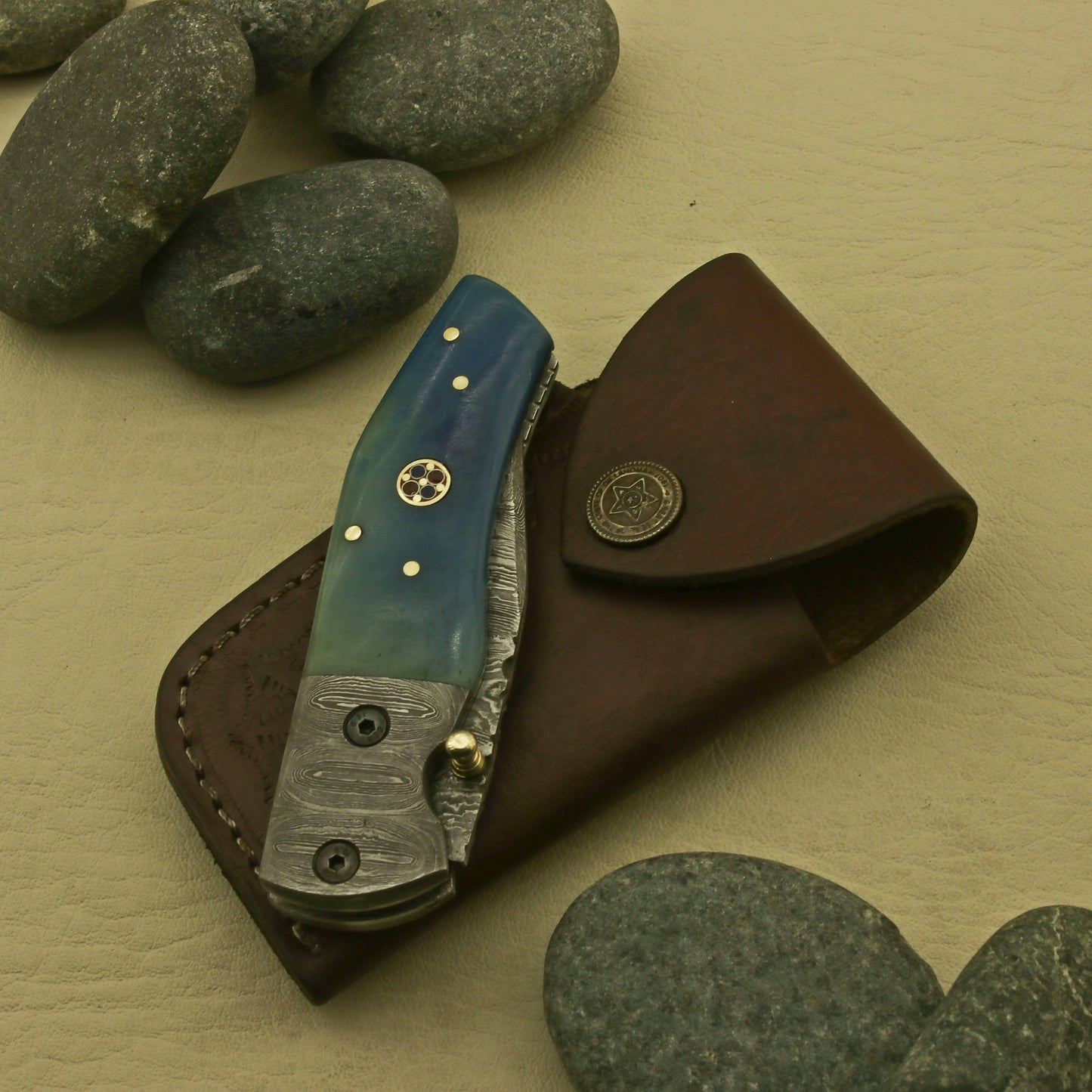 Handcrafted Foldable Pocket Knife with Custom Damascus Blade and Intricate Handle Design - An Exceptional and Personalized Present for Men, Made in the USA. Knives Terror Defender 