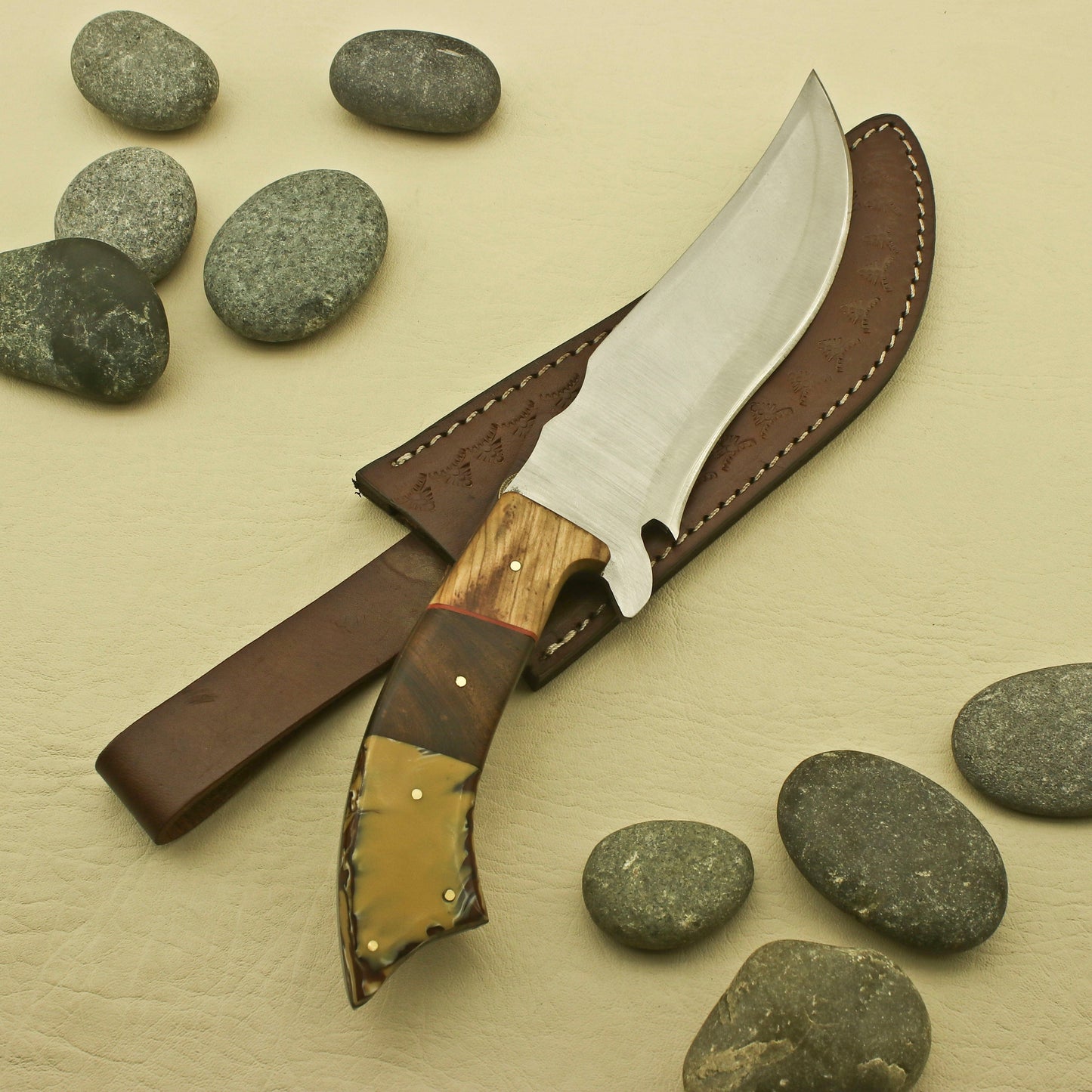 Custom Handmade Stainless Steel Knife Personalized Hunting Skinning Knife, Rose Wood Handle with Leather Sheath gift for him knife Terror Defender 