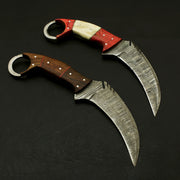 Combo of 2: Handmade Damascus Karambit Knife Handle Made Of Wood Knives Terror Defender 