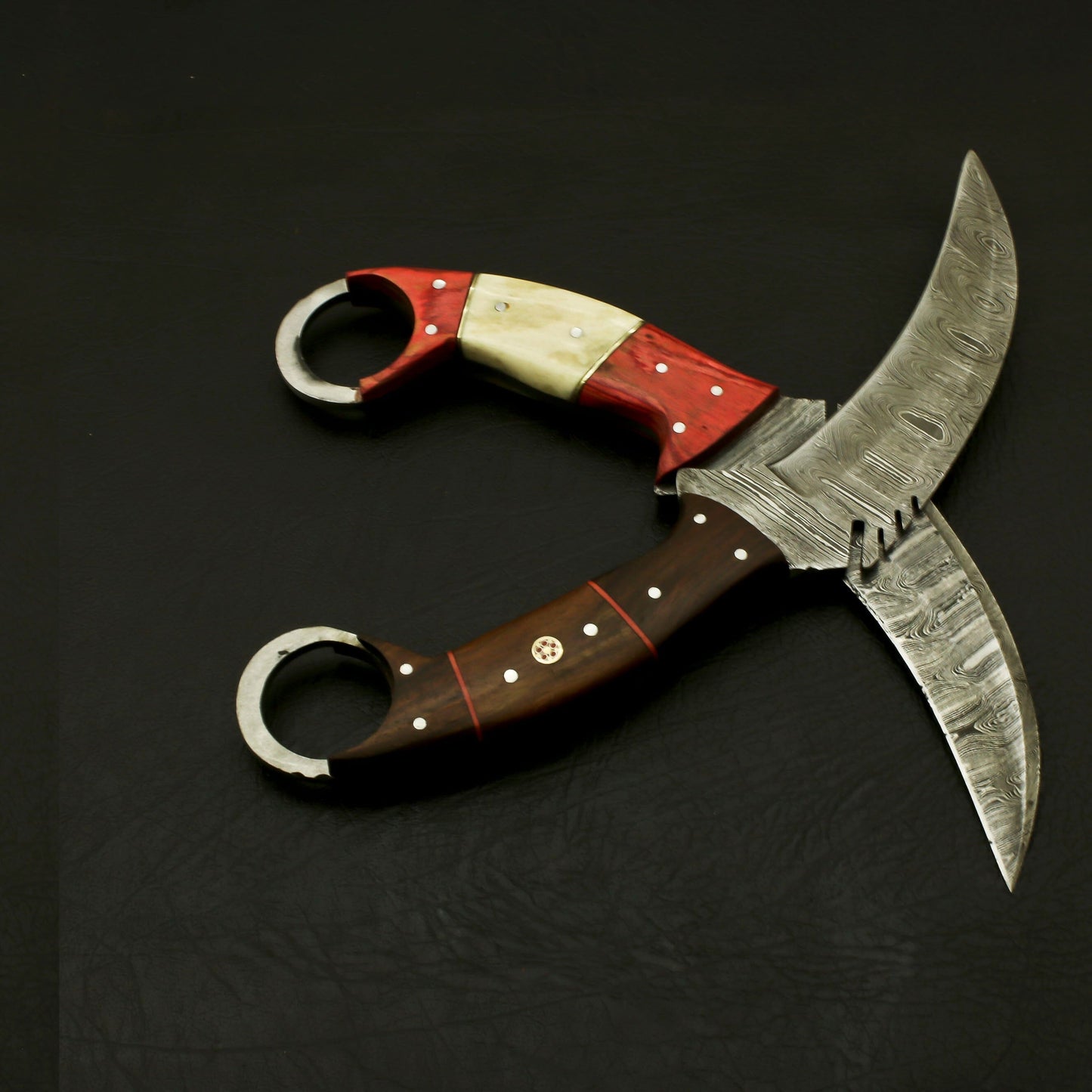 Combo of 2: Handmade Damascus Karambit Knife Handle Made Of Wood Knives Terror Defender 