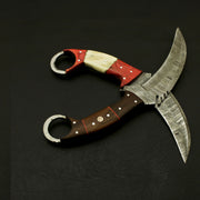 Combo of 2: Handmade Damascus Karambit Knife Handle Made Of Wood Knives Terror Defender 