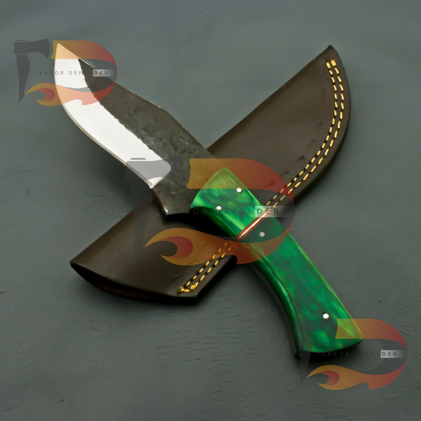 One-of-a-Kind Hand Forged Knife with Carbon Steel Blade and Custom Sheath Hunting Terror Defender 