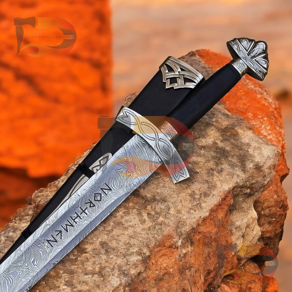 Handmade Sword Damascus Steel Northman Sword with wooden scabbard