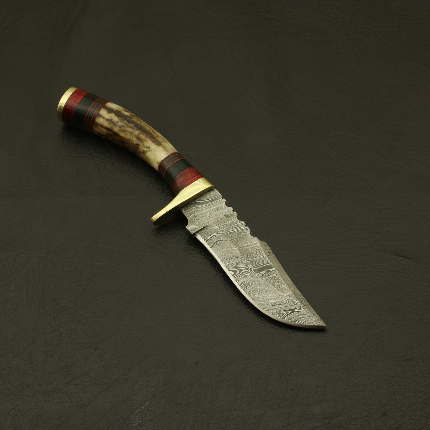 Custom Hand-Forged Damascus 8-Inch Hunting/Skinning Knife with Stag Horn Bolster: Leather Sheath, Camping, and the Perfect Gift. knife Terror Defender 