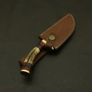 Custom Hand-Forged Damascus 8-Inch Hunting/Skinning Knife with Stag Horn Bolster: Leather Sheath, Camping, and the Perfect Gift. knife Terror Defender 