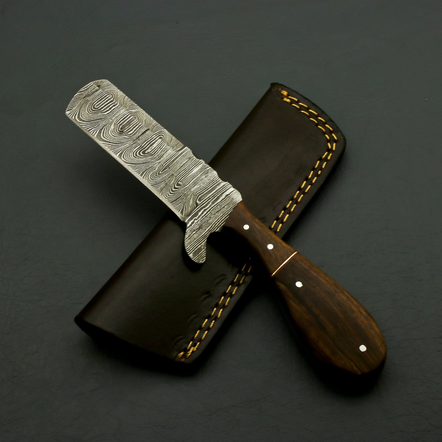 Hand Forged Damascus Hunting Knife, Damascus Knife Personalized Camping Knife,RoseWood Handle with Leather Sheath gift for him EDC Knives Terror Defender 