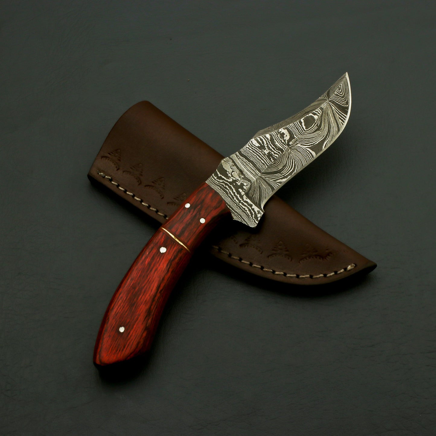 Handmade Damascus Steel Blade Rosewood Handle Fixed Blade Hunting knife , Pure Leather Sheath Knives Terror Defender 