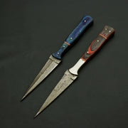 Combo of 2: Hand Forged Damascus Steel Hunting Double Edge Dagger Boot Knife Hunting Terror Defender 