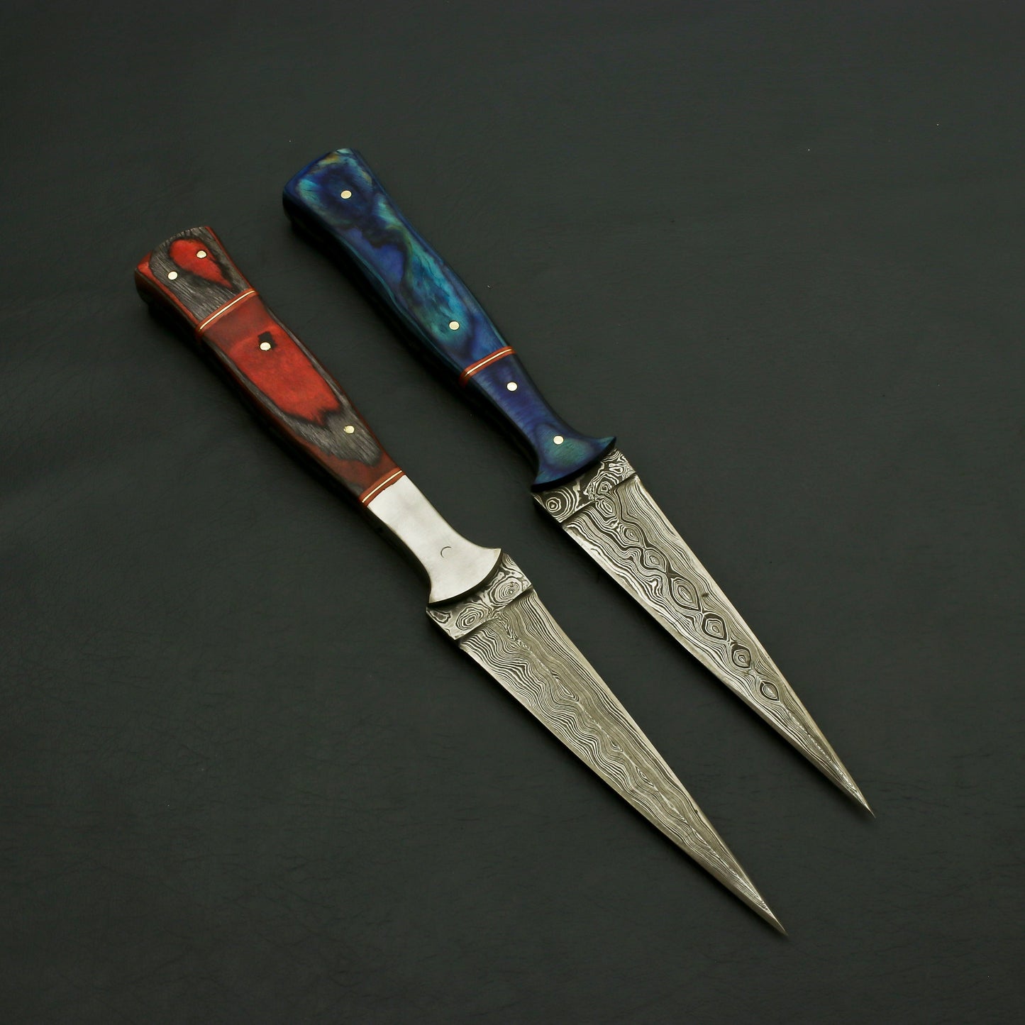 Combo of 2: Hand Forged Damascus Steel Hunting Double Edge Dagger Boot Knife Hunting Terror Defender 