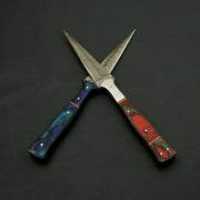 Combo of 2: Hand Forged Damascus Steel Hunting Double Edge Dagger Boot Knife Hunting Terror Defender 