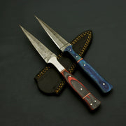 Combo of 2: Hand Forged Damascus Steel Hunting Double Edge Dagger Boot Knife Hunting Terror Defender 