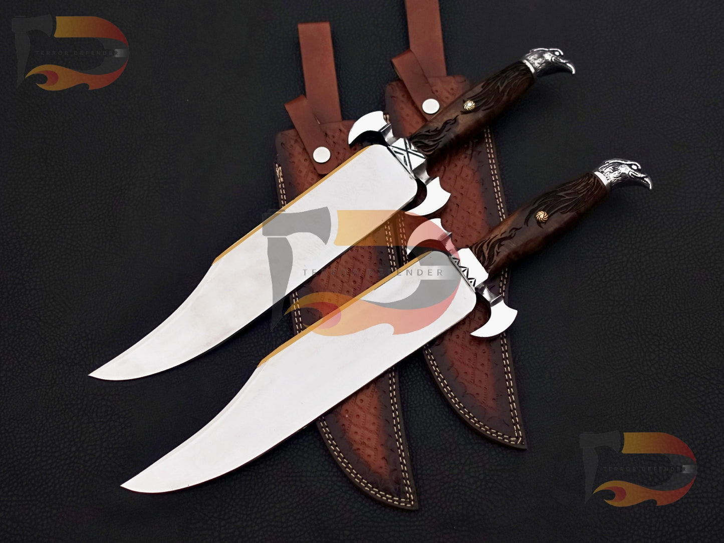 Pair of  2 Custom Handmade Bowie knives , Bowie knives , hunting Bowie, EDC Bowie ,hunting knives  with Leather Sheath