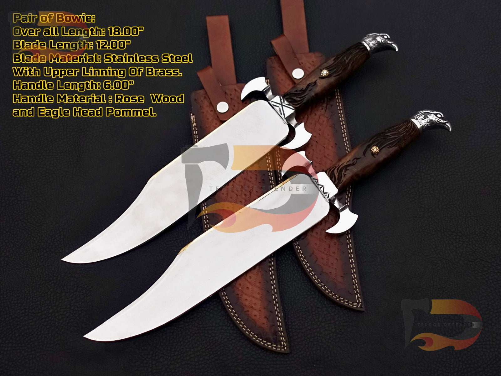 Pair of  2 Custom Handmade Bowie knives , Bowie knives , hunting Bowie, EDC Bowie ,hunting knives  with Leather Sheath